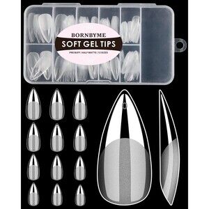 Soft Gel Nail Tips Long Stiletto, 120PCS Pre Buff Full Cover Nail Extenison T...